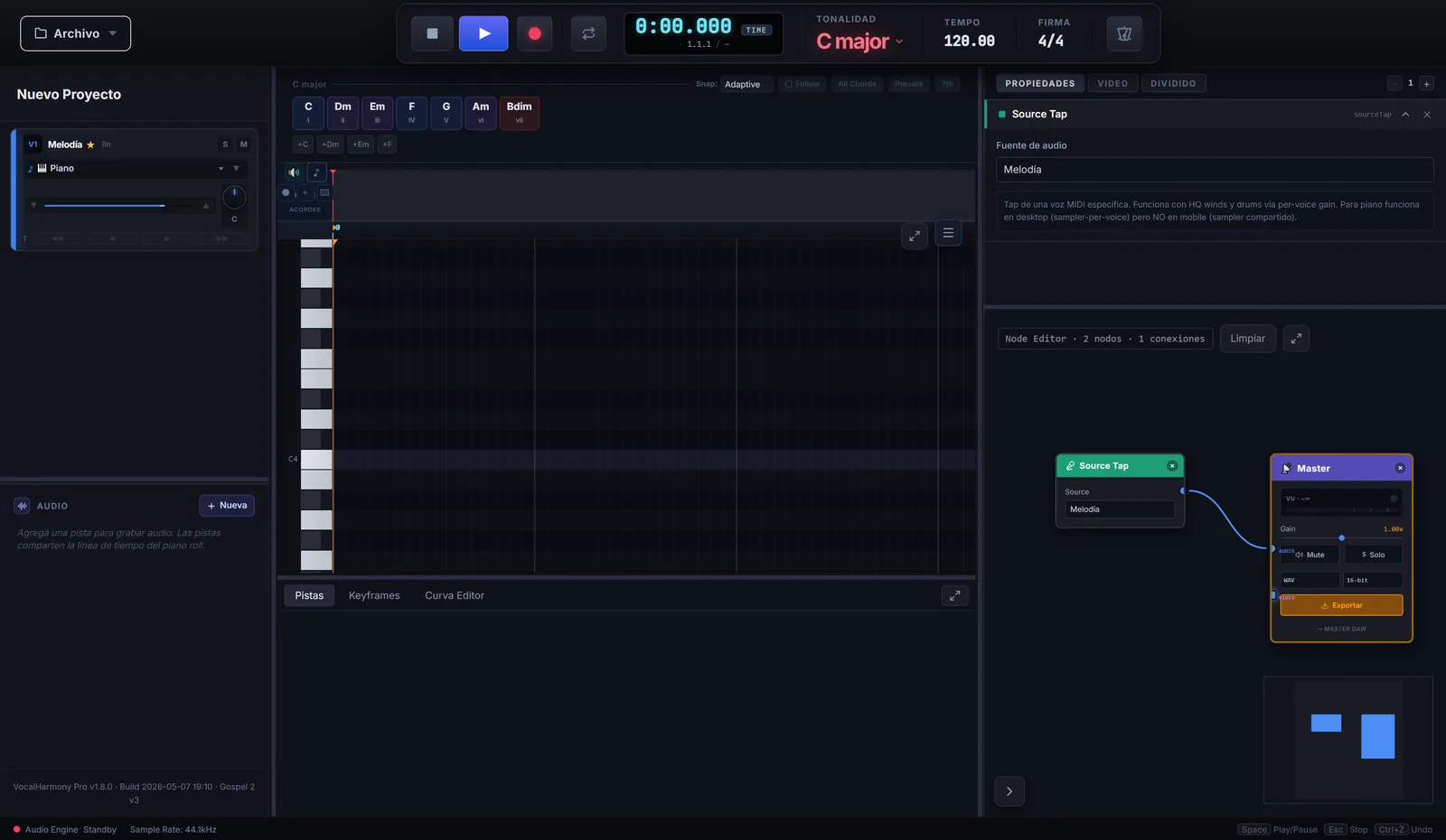 VocalHarmony Pro Studio DAW en el navegador